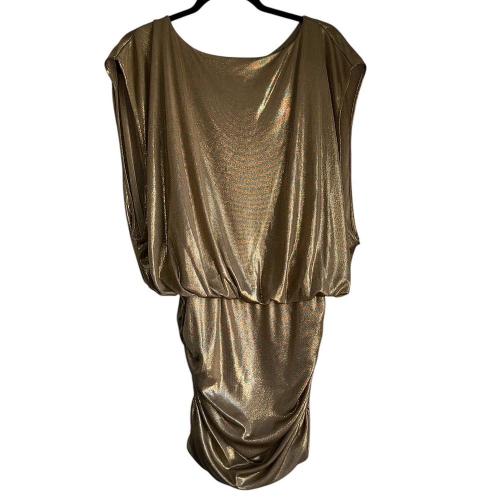 NWT BCBGMAXAZRIA Metallic Gold Mini Dress Women Size XS BCBG Y2K